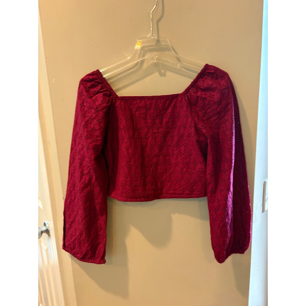 NWOT Gap Kids Girls XL Berry Pink Eyelet Embroidered Smocked  Crop Top Blouse